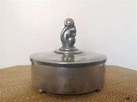 Sylvia Stave C.G. Hallberg Sweden squirrel pewter box 1933 